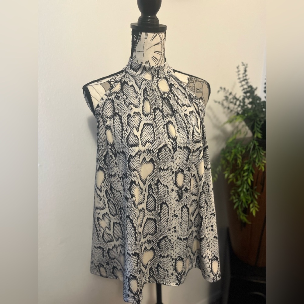 Snake print detail high neck halter top